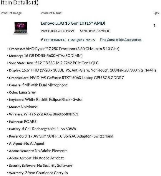 Lenovo LOQ 15AHP10 (83JGCTO1WW) (AMD Ryzen 7 250, 16GB, 512GB SSD, RTX 5060 8GB) laptop_lenovo_loq_5060 фото